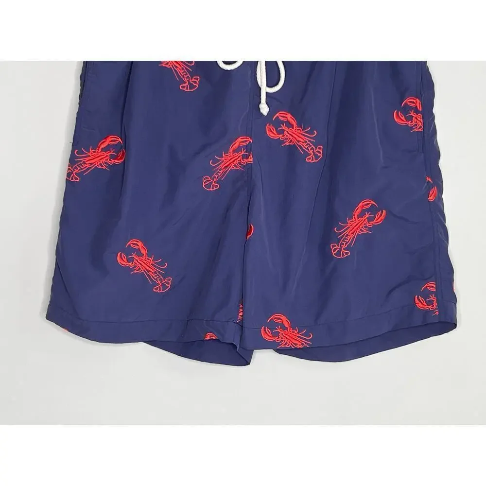 J. McLaughlin Scorpion Pull On Drawstring Waist Swim Trunks Navy/Red Men's M